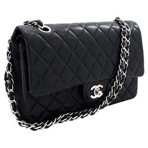 chanel black quilted bag silver chain|chanel wallet on chain measurements.